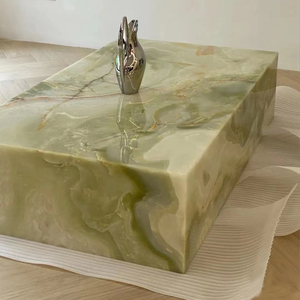 TMZ Custom White Marble Cabinet Slabs Modern Onix Green Marble Table Top para Villa Decor OEM/ODM - Product Image 3