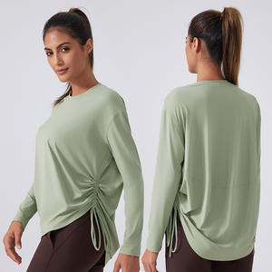 <span class=keywords><strong>Camiseta</strong></span> <span class=keywords><strong>Nueva</strong></span> Holgada de Manga Larga con Cordón, Secado Rápido, Transpirable, para Mujer, Top Deportivo, Top de Yoga - Product Image 5