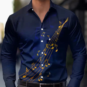 <span class=keywords><strong>Camicia</strong></span> da uomo <span class=keywords><strong>blu</strong></span> in raso a maniche lunghe con stampa note musicali, elegante, casual, formale, abbottonata, traspirante, taglia XL, con cappuccio, a tema musicale - Product Image 1
