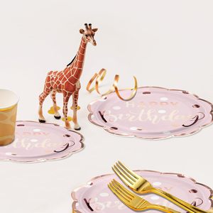 Stree Direct, platos de papel de feliz cumpleaños rosa y dorado de 9 pulgadas, borde moderno con purpurina, superventas para fiestas de cumpleaños - Product Image 6