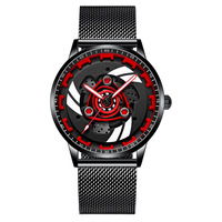 Nouvelle Montre Homme Sportive à Cadran Rotatif, Étanche en Acier Inoxydable, Montre à Quartz de Luxe avec Jantes de Voiture, Reloj