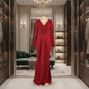 ชุดราตรีหรูหราสำหรับผู้หญิงและเด็ก แขนยาว ทรงบอลกาวน์ พร้อมชายกระโปรงยาวแบบชาเปล ประดับด้วยคริสตัลและขนนก ความยาวระดับพื้น ไซส์พลัส - Product Image 3