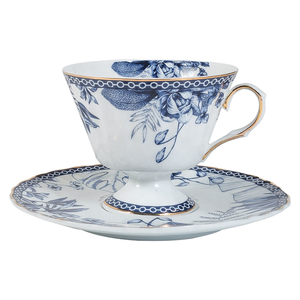 Blue-and-White Flower Vintage French Eco-Friendly Ceramic <b>Tea</b> Cups Porcelain <b>Bone</b> <b>China</b> Cup Saucer <b>Set</b> European Wedding Coffee - Product Image 1