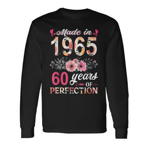 T-shirt à manches longues pour femme, motif floral, fabriqué en 1965, 60 ans de perfection, cadeau d'anniversaire - Product Image 1