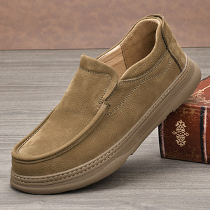 Mocassins en cuir véritable pour hommes, bout rond, à enfiler, semelle souple, semelle intermédiaire en EVA, semelle extérieure en caoutchouc, chaussures décontractées toutes saisons - Product Image 1