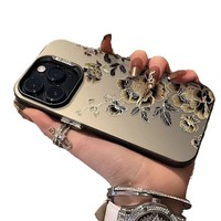 Coque de téléphone portable INS Black Gold Flower Blossoms Colorful Silver pour iPhone 16 15 Pro Max 14 13, coque transparente IMD, coque arrière