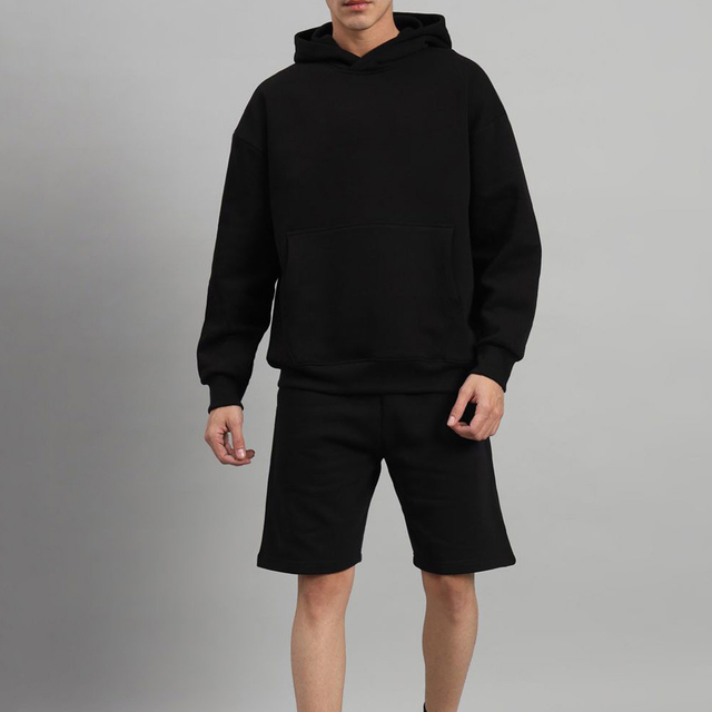 Latest Design Casual Streetwear Custom Logo Cotton 2 Piece Set Premium Durable Autumn Breathable Hoodie Short Set