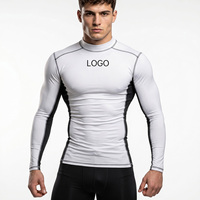 Camiseta de compresión de manga larga con cuello simulado, Rash Guard personalizada para MMA BJJ, 87% poliéster 13% elastano, capa base atlética elástica.