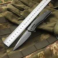 Couteau de poche pliant EDC en acier Damas avec manche G10, couteau de survie pour le camping et la chasse en plein air avec clip de transport