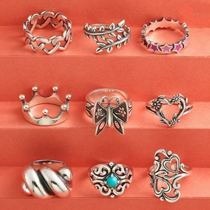 S925 Sterling Silver James Avery Retro <strong>Gothic</strong> butterfly Crown Heart-shaped Stackable <strong>Ring</strong>, Suitable for Women's Bohemian Jewelry - Product Image 1
