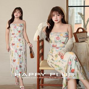 Robe nuisette transparente bleue à imprimé floral effet nuage, grande taille pour femme, à bretelles spaghetti, col rond, taille naturelle - Product Image 2