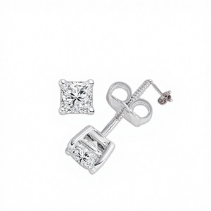 Pendientes de tuerca de moissanita con corte princesa, color D, VVS, auténticos, clásicos, de seis garras, chapados en oro, populares al por mayor, certificados por GRA, para mujer, Tishya - Product Image 3