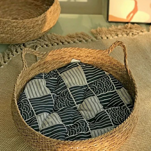 Op Maat Gemaakt Logo Hond En Kat Huisdier Stro Geweven + Katoenen Touw Mand Met Dikke Pad - Product Image 3