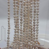 Chaîne de perles baroques d'eau douce blanches naturelles 7-8 mm, polies des deux côtés, trou central, fabrication de bijoux, vente en gros