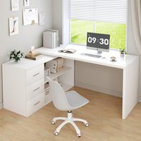 Bureau d'ordinateur en bois en forme de L blanc 3 tiroirs bureau d'angle exécutif réversible pour bureau à domicile chambre à coucher comprend l'écriture