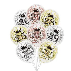 6pcs/lot number 25 26 27 28 29 birthday balloons rose gold silver 25th 26th 28th party decorations clear anniversary balloon