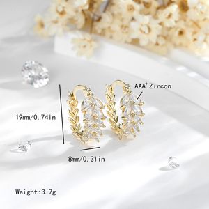 2025 Factory Wholesale Exquisite New <b>Fashion</b> <b>Hoop</b> Plant Wheat 14k Brass Gold Plated Zircon <b>Earrings</b> Women's Jewelry - Product Image 4