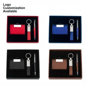 Set de Regalo Promocional al por Mayor 3 en 1 con Logotipo Personalizado, Bolígrafo de Metal y Cuero PU, Llavero, Tarjetero, Caja de Regalo, Obsequios para Ferias Comerciales - Product Image 1
