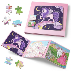 Libro de Rompecabezas Magnético de Unicornio 3 en 1, Plegable, para Niños Pequeños, Juego Educativo de Viaje - Product Image 1
