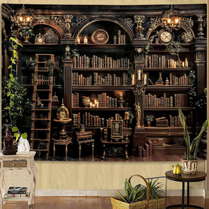 Nuovo Design gotico scuro libro d'arte medievale accademico retrò biblioteca sfondo libreria arazzo per studio in aula - Product Image 1