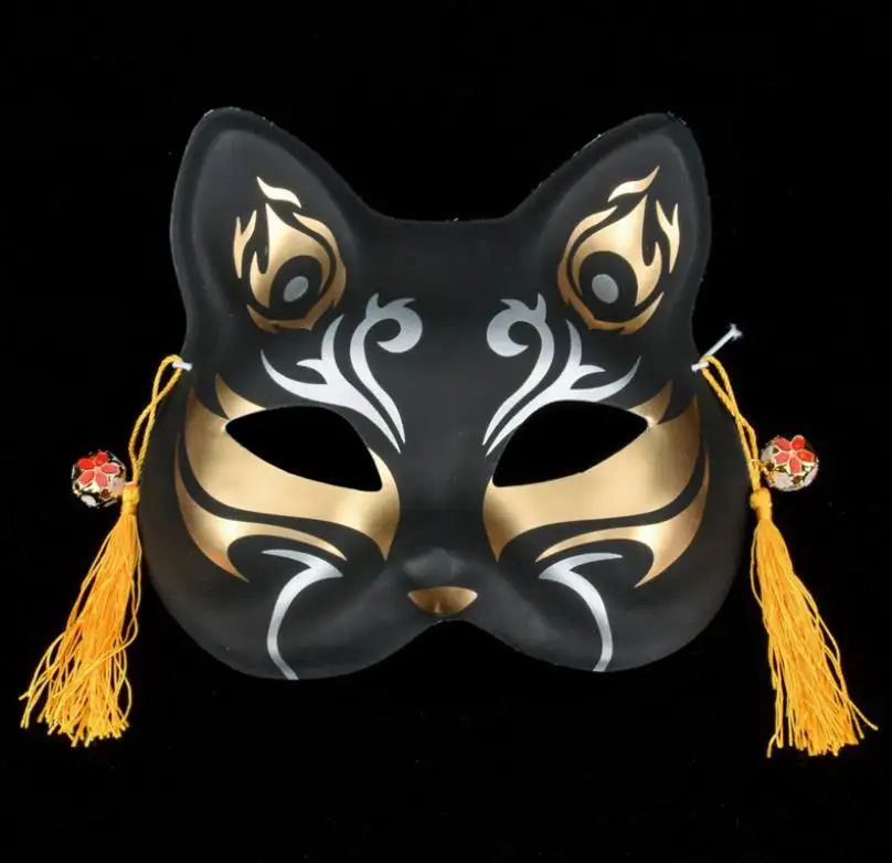 日本のキツネ猫タイガーフェイスマスクコスプレハーフマスク仮面舞踏会パーティーフェスティバルアニメマスクブラックホワイト
