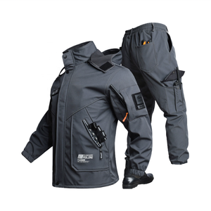 Ensemble coupe-vent à manches courtes doublé polaire et épaissi, vêtements de travail chauds pour l'extérieur, imperméables et résistants à la saleté. - Product Image 2