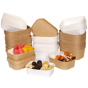 Wholesale 500ml 700ml Take Away Food Container Biodegradable Disposable Kraft <strong>Rectangular</strong> Salad Paper Bowls - Product Image 1