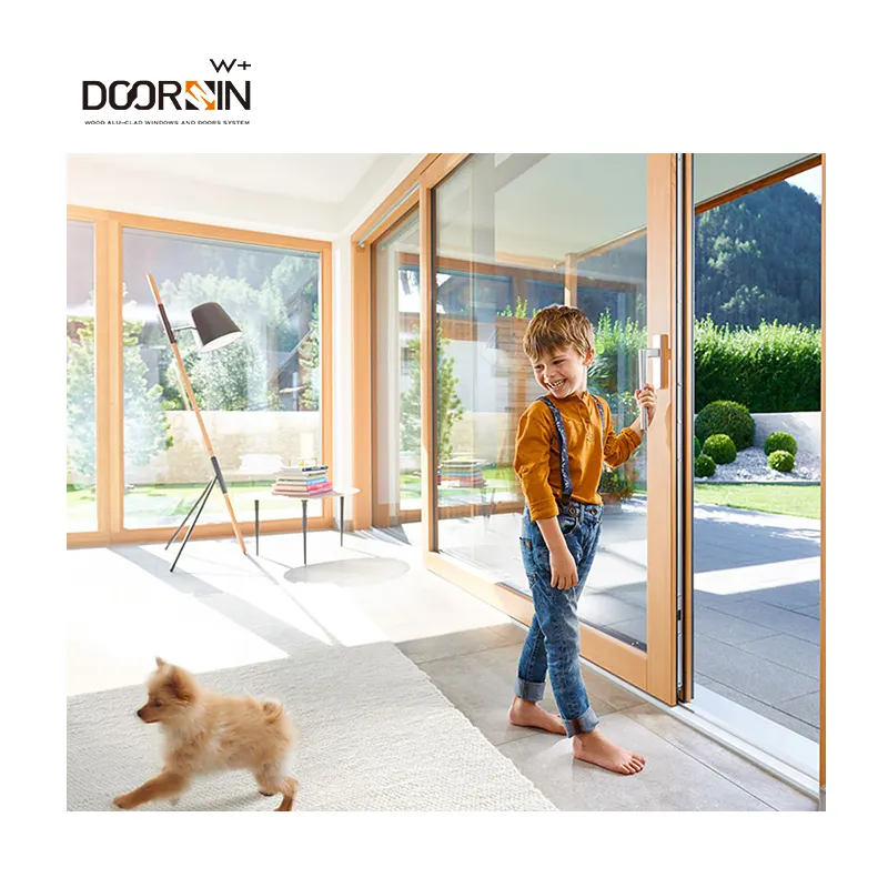 Direct Factory Modern Interior Entrance Doors Security Heat Insulated Solid Wood Sliding Glass Doors
