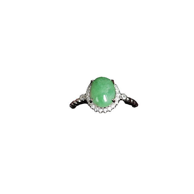 Handmade Jadeite Paradise Green Type Stone Adjustable 925 Silver Ring Cultured Diamond NGIC Certified Unisex Jewelry for