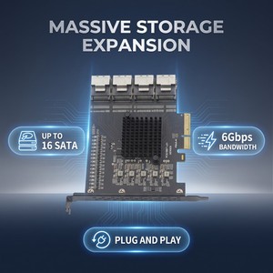 Scheda di Espansione TISHRIC PCI-E 4X a 4 Porte MSFF-8087 Convertibile in 16 Porte SATA3.0 con Velocità 6Gbps NISAS - Product Image 1