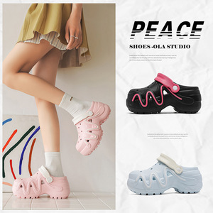 รองเท้าแตะรัดส้นผู้หญิงสำหรับฤดูร้อน พื้นหนา ระบายอากาศได้ดี กันลื่น ปิดนิ้วเท้า สวมใส่สบาย เหมาะสำหรับชายหาด วัสดุ PU พื้นรองเท้า EVA บุภายใน พื้นรองเท้าด้านนอกสีดำ - Product Image 5