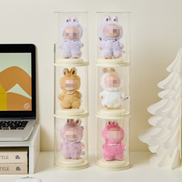 En stock, vente en gros directe d'usine, boîte de rangement empilable ronde pour animaux en peluche, figurines d'action en peluche, vitrine avec crochet