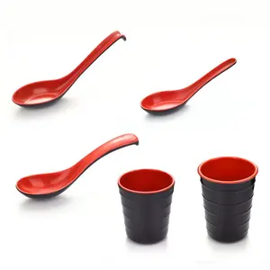 Посуда для ресторана, двухцветная чашка, черная и красная меламиновая ложка