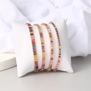 Pulsera de Zirconia cúbica de colores Rectangular de moda 2025, pulsera de cadena de tenis de cristal arcoíris ajustable para mujer - Product Image 3