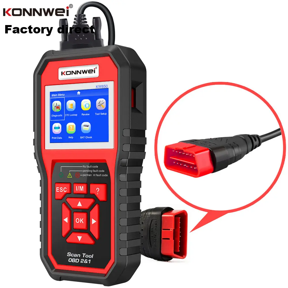 Ferramenta de diagnóstico automotivo, superfície, peças de carro, multifunção kw850 konnwei obd2 eobd, ce fcc