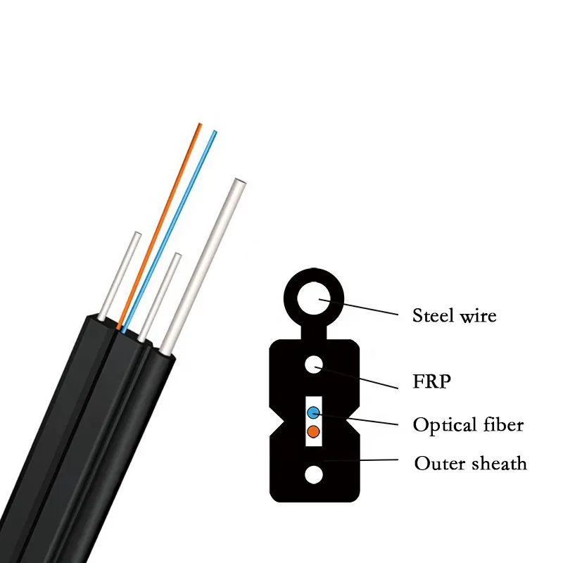 G675A LSZH 1 2 4 6 8 Core FTTH drop cable indoor and outdoor fiber optic cable 2 core with messenger wire