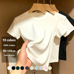 Camiseta de Manga Corta para Niños, 100% Algodón, Color Sólido, Cuello Redondo, Verano 2026, Camiseta Interior Básica de Algodón para Niños y Niñas - Product Image 3