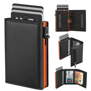 Rfid Anti Demagnetization <b>Metal</b> Card Holder Aluminum Alloy Automatic Ejection Credit Card Bank Card Holder Men's <b>Wallet</b> - Product Image 1