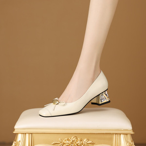 Nouvelles Chaussures Mary Jane 2026 pour <span class=keywords><strong>Femme</strong></span>, en Cuir Véritable, à Bout Carré, Talon Chaton, à Enfiler avec Bride, Formelles, Rehaussantes, Mode Printemps-Été - Product Image 6