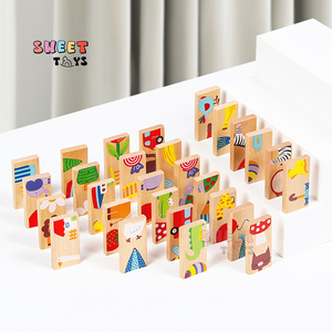 Juguete de rompecabezas de animales de dominó de madera, bloques de construcción de Educación Temprana, juguete de entrenamiento sensorial Montessori de madera para niños - Product Image 4