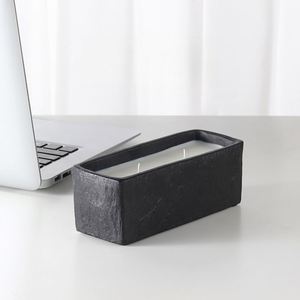 Bougie parfumée moderne en pot de pierre rectangulaire noir à 2 mèches, bougie artistique pour la décoration de la maison - Product Image 1