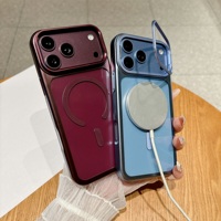 Coque de téléphone magnétique transparente électroplaquée avec support métallique pour objectif d'appareil photo, antichoc, pour iPhone 18 17 Pro Max 15
