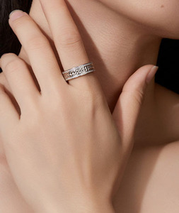 2026 High Popularity S925 Sterling Silver Twisted Rope Full Paved Moissanite Light Luxury Versatile <b>Couple</b> Wide Band Fixed <b>Ring</b> - Product Image 6