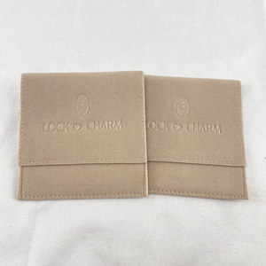 Wholesale Rings Jewelry Emboss Suede Microfiber Jewelry Pouch with Insert Pad Custom logo Velvet Jewelry Packaging Bags Display - Product Image 5