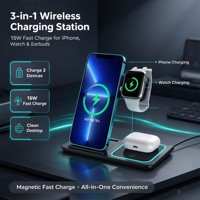 En stock, livraison rapide, support de charge sans fil pliable 3 en 1, chargeur magnétique pour téléphone et montre avec lumière nocturne, type C, bureau, 15W