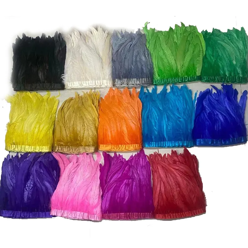 Hot Selling Feather Supply Carnaval Kostuums Decoratieve Natuurlijke Haan Staart Trimmen Dye Coque Veren Hanenveren Franje