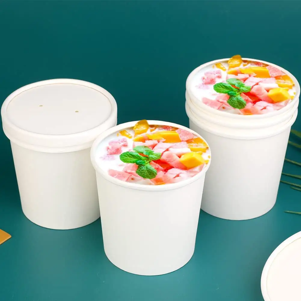Promotional Custom White Cardboard Ice Cream Tubs Packing Box Kraft Paper Thickened Ice Cream Tubs