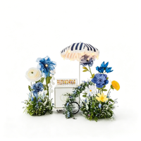 Ensemble de guirlandes florales bleues et blanches, style bohème, fait main, avec cadre en bois et en fer, pour chariot à bonbons de mariage et décoration de table de desserts
