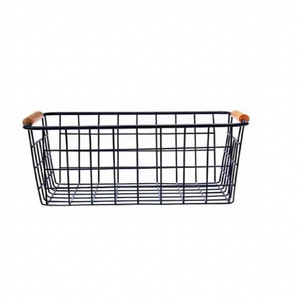 <b>Black</b> Metal <b>Wire</b> Storage <b>Basket</b> with Wooden Handles for Kitchen Fruits Vegetables Countertop Organizer Home Storage <b>Basket</b> - Product Image 1