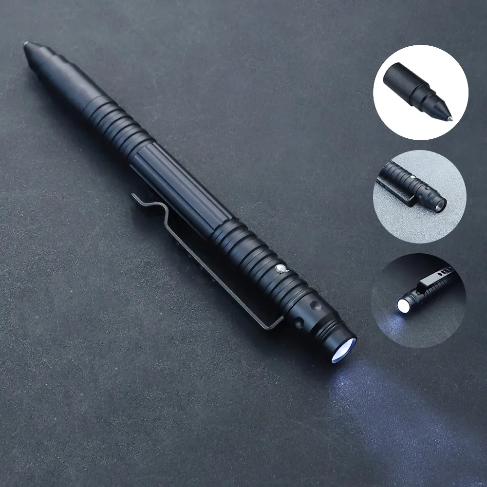 Tactical Pen Glass Breaker Ballpoint Pen with LED Flashlight for Outdoor Camping Tool Self Defense Tactical Pen